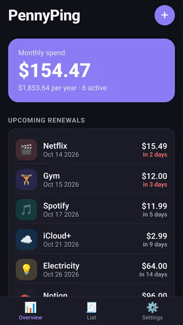 PennyPing: Dark mode